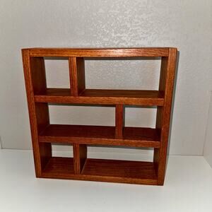 Vintage Oak Wood Cubby Shelf | Mini Display Shadow Box | 12x12 Wall Decor